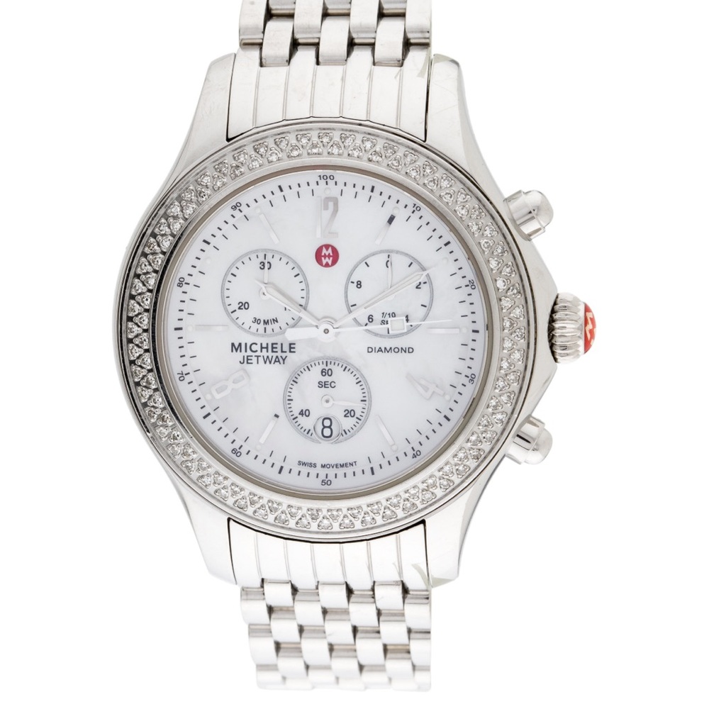 MICHELE JETWAY Watch with Diamond Bezel Chain Bracelet GORGEOUS!